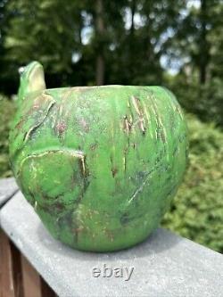 WELLER ARTS & CRAFTS POTTERY COPPERTONE RARE VASE FROG RIM KILN STAMP c1920's