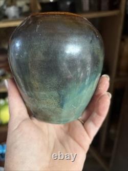 WJ Gordy Vase in Green, Blue, Brown Signed Gordy 4.5H 4.5W Handmade