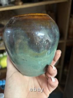 WJ Gordy Vase in Green, Blue, Brown Signed Gordy 4.5H 4.5W Handmade