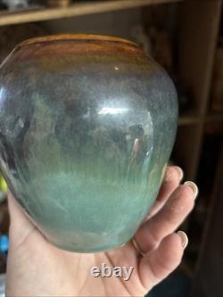 WJ Gordy Vase in Green, Blue, Brown Signed Gordy 4.5H 4.5W Handmade