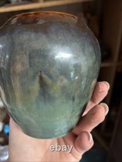 WJ Gordy Vase in Green, Blue, Brown Signed Gordy 4.5H 4.5W Handmade