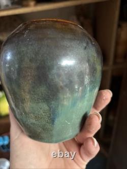 WJ Gordy Vase in Green, Blue, Brown Signed Gordy 4.5H 4.5W Handmade