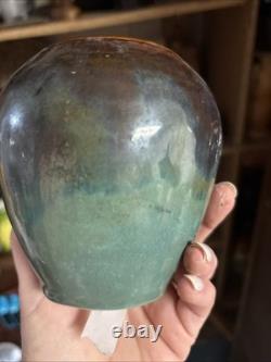 WJ Gordy Vase in Green, Blue, Brown Signed Gordy 4.5H 4.5W Handmade