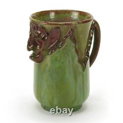 WJW Walley Pottery Devil mug tail handle semi matte green brown arts & crafts