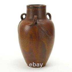 WJW Walley Pottery brown flambe drip glaze 3 handle 9 7/8 vase arts & crafts