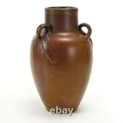 WJW Walley Pottery brown flambe drip glaze 3 handle 9 7/8 vase arts & crafts
