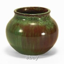 WJW Walley Pottery green brown feathered flambe glaze vase arts & crafts