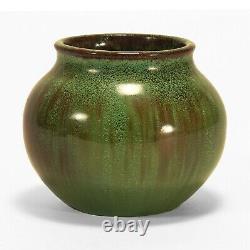 WJW Walley Pottery green brown feathered flambe glaze vase arts & crafts