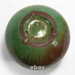 WJW Walley Pottery green brown feathered flambe glaze vase arts & crafts