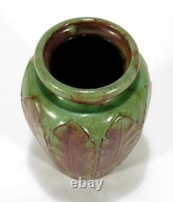 WJW Walley Pottery leaf decorated semi matte green brown vase arts & crafts