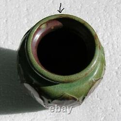 WJW Walley Pottery leaf decorated semi matte green brown vase arts & crafts