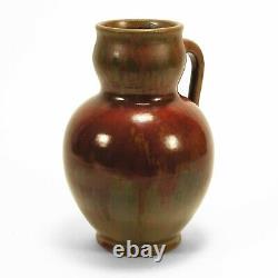 WJW Walley Pottery red brown drip glaze 9.25 handled flagon arts & crafts