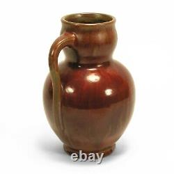 WJW Walley Pottery red brown drip glaze 9.25 handled flagon arts & crafts