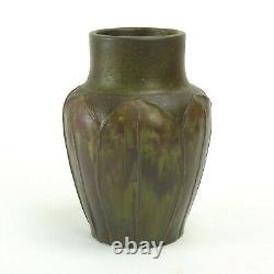 WJW Walley Pottery studio leaf decorated vase matte green brown arts & crafts