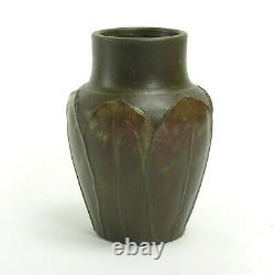 WJW Walley Pottery studio leaf decorated vase matte green brown arts & crafts