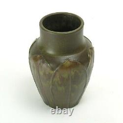 WJW Walley Pottery studio leaf decorated vase matte green brown arts & crafts