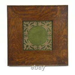 Walrath Pottery 6x6 floral decorated tile Arts & Crafts matte green brown glaze