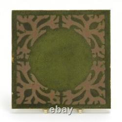 Walrath Pottery 6x6 floral decorated tile Arts & Crafts matte green brown glaze