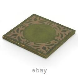 Walrath Pottery 6x6 floral decorated tile Arts & Crafts matte green brown glaze