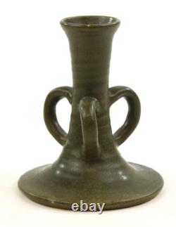 Walrath Pottery Arts and Crafts Matte Green Three Handled Candlestick