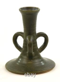 Walrath Pottery Arts and Crafts Matte Green Three Handled Candlestick