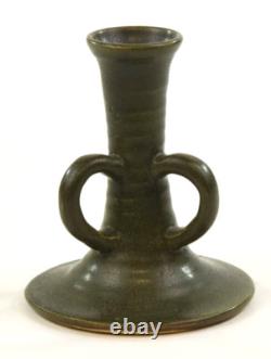Walrath Pottery Arts and Crafts Matte Green Three Handled Candlestick