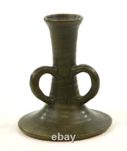 Walrath Pottery Arts and Crafts Matte Green Three Handled Candlestick