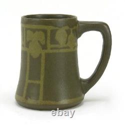 Walrath Pottery floral decorated tall mug Arts & Crafts matte green glaze