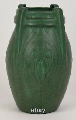 Weller 9.5 Tall Arts And Crafts Matt Green Vase With Incised Design