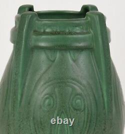 Weller 9.5 Tall Arts And Crafts Matt Green Vase With Incised Design