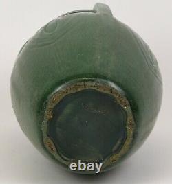 Weller 9.5 Tall Arts And Crafts Matt Green Vase With Incised Design