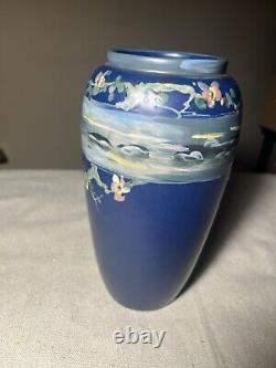 Weller 9 Hudson Blue 1920s Art Pottery Hand Painted Ceramic Vase