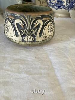 Weller Arts Crafts Pottery Knifewood Bowl Swans