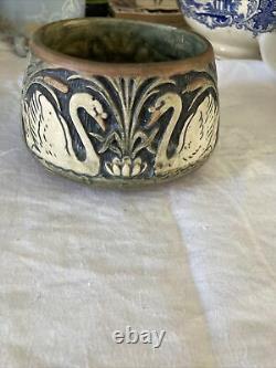 Weller Arts Crafts Pottery Knifewood Bowl Swans