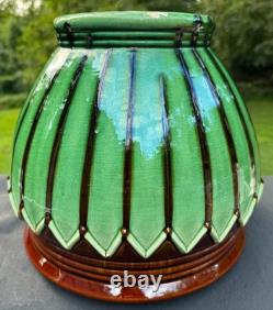 Weller Blended Majolica Art Deco Pottery Green Brown Jardiniere Planter