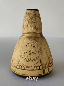 Weller Burntwood Arts & Crafts Art Pottery Rare Scarab & Lion 6 Vase