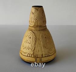 Weller Burntwood Arts & Crafts Art Pottery Rare Scarab & Lion 6 Vase