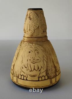 Weller Burntwood Arts & Crafts Art Pottery Rare Scarab & Lion 6 Vase