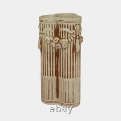 Weller Clinton Ivory 1914 Vintage Art Pottery Ceramic Tri Column Vase