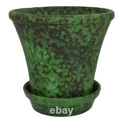 Weller Coppertone 1920s Arts and Crafts Pottery Green Ceramic Flower Pot Saucer