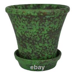 Weller Coppertone 1920s Arts and Crafts Pottery Green Ceramic Flower Pot Saucer