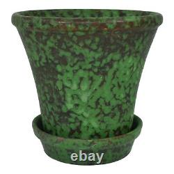 Weller Coppertone 1920s Arts and Crafts Pottery Green Ceramic Flower Pot Saucer