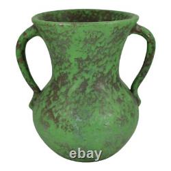 Weller Coppertone 1920s Arts and Crafts Pottery Green Ceramic Handled Vase
