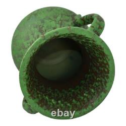 Weller Coppertone 1920s Arts and Crafts Pottery Green Ceramic Handled Vase