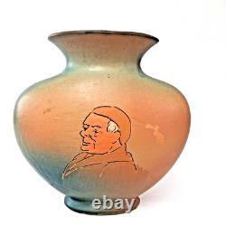 Weller Dickens Ware II Monk Portrait Vase Art Pottery Hand Decorated USA