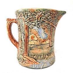 Weller Forest Scenic Pitcher Arts Crafts Landscape Relief Art Pottery Antique