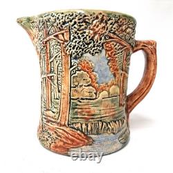 Weller Forest Scenic Pitcher Arts Crafts Landscape Relief Art Pottery Antique