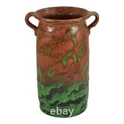 Weller Greora 1930s Vintage Arts and Crafts Pottery Green Tall Handled Vase