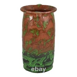 Weller Greora 1930s Vintage Arts and Crafts Pottery Green Tall Handled Vase