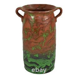 Weller Greora 1930s Vintage Arts and Crafts Pottery Green Tall Handled Vase